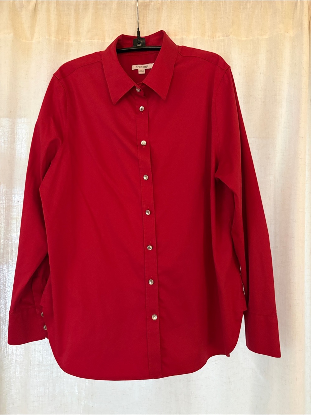 Chico's Bright Red Long-Sleeve Button-Down Shirt
